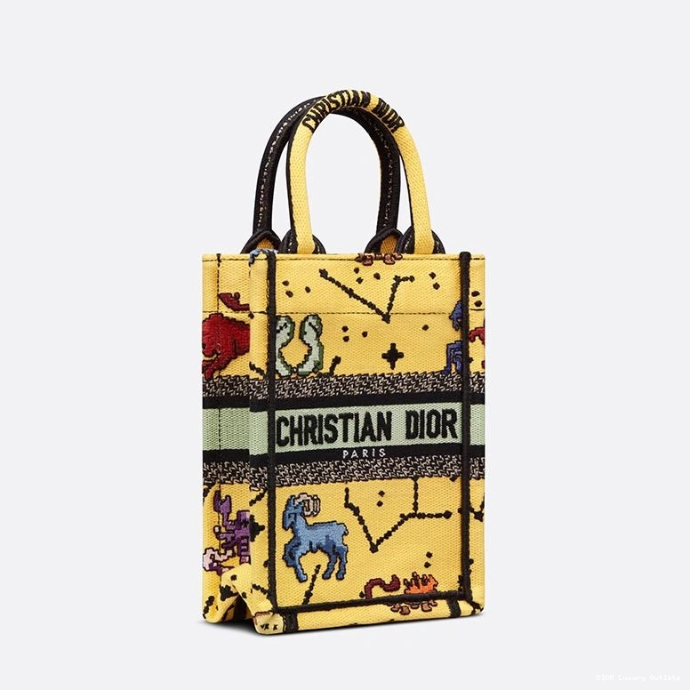Cheap Canvas Motif Tote Pixel Zodiac Dior Book Yellow Miniature 0729 Luxury